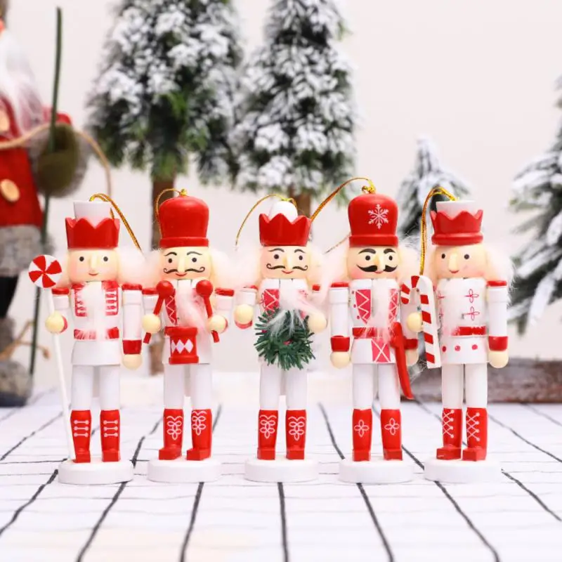 

5pcs/set 13cm Wooden Nutcracker Doll Soldier Miniature Figurines Vintage Handcraft Puppet New Year Home Decor Christmas Ornament