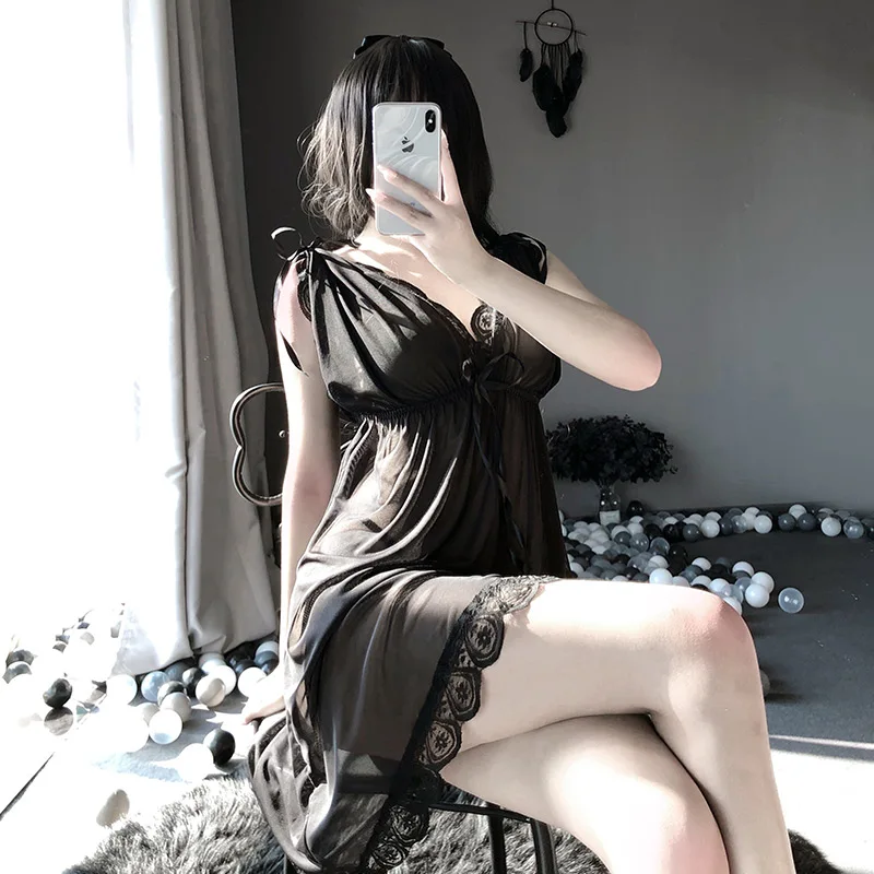 

Сексуальная ночная рубашка, женское нижнее белье, юбка на бретелях, сексуальное белье, прозрачная сетчатая одежда с глубоким V-образным выре...