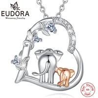 eudora 925 sterling silver elephant mother baby necklace zircon heart pendant for women collar elegant fine fashion bijoux gift