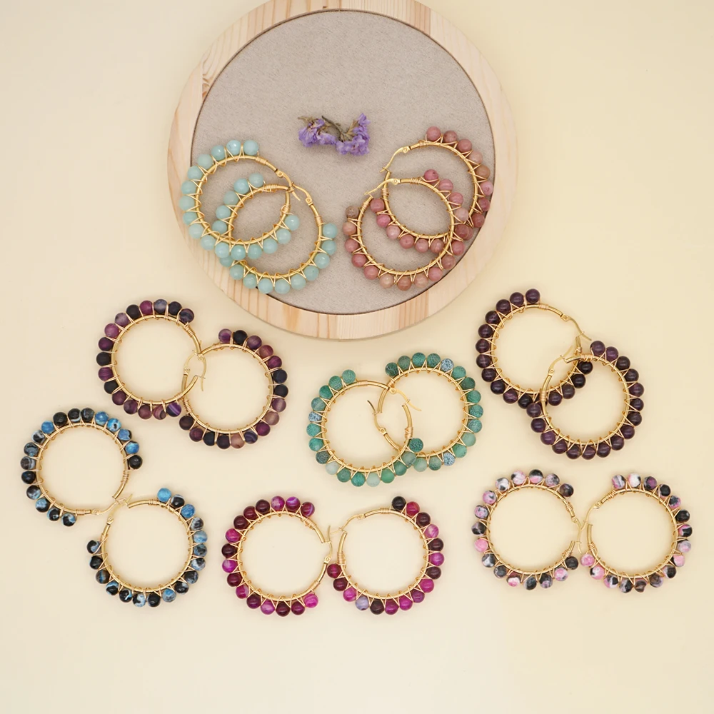 Go2Boho серьги-кольца с натуральным камнем Aros женские Винтажные Ювелирные изделия