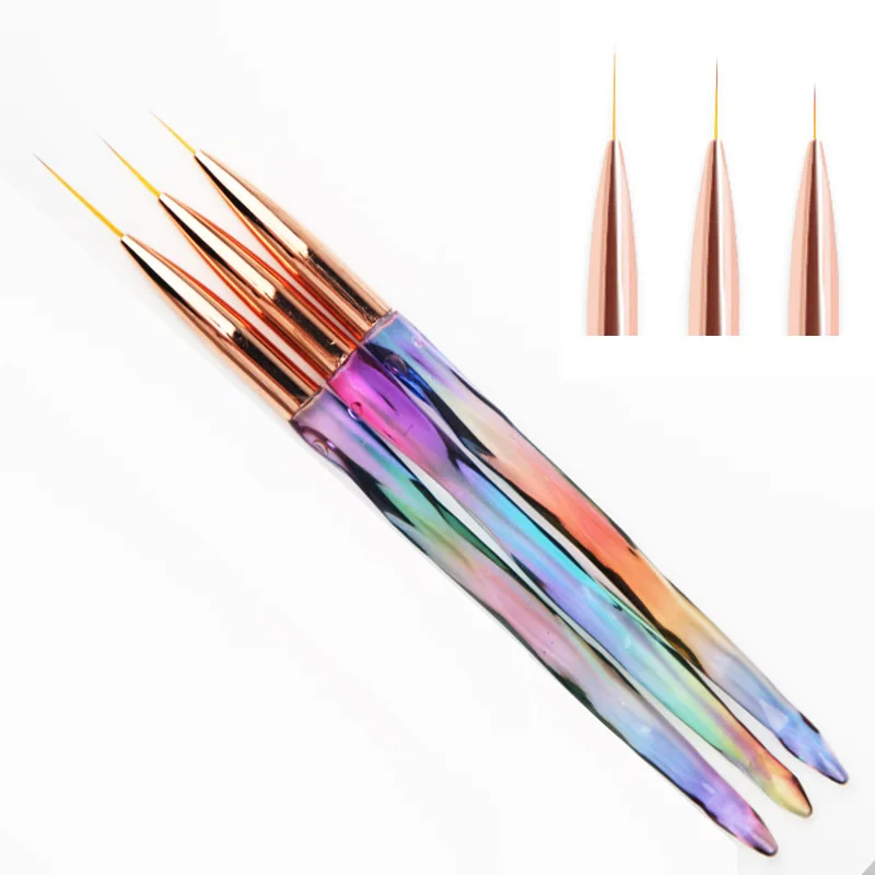 

3pcs Rainbow Diamond Handle French Stripes Liner Pen Nail Art Painting Flower Drawing Brush Acrylic Design Manicure Tools
