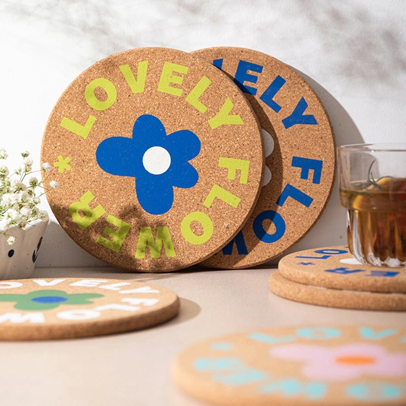 

INS Style Small Flower Cork Cup Pad Round Cute Cup Mat Reusable Heat-Resistant Cup Mat Non-slip Coaster Table Decor Ornaments