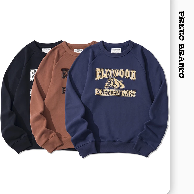 Новинка Осень-зима 2021 тяжелый махровый пуловер с принтом и рукавом реглан