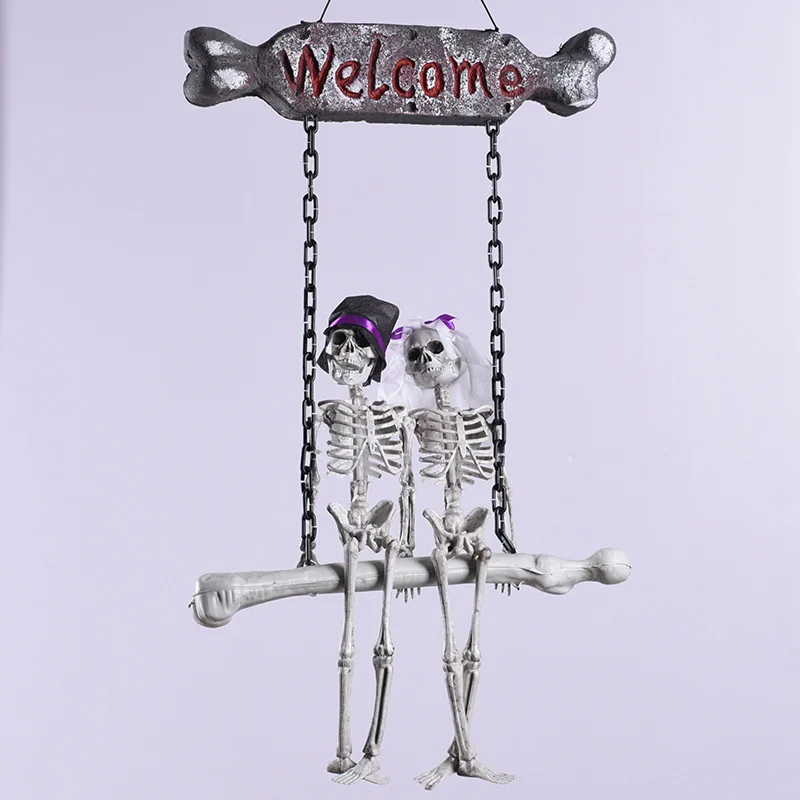 

NEW Halloween Skeleton Bride & Groom Welcome Door Plate Pendant Welcome Horror Decoration Ghost Festival Party Decorations
