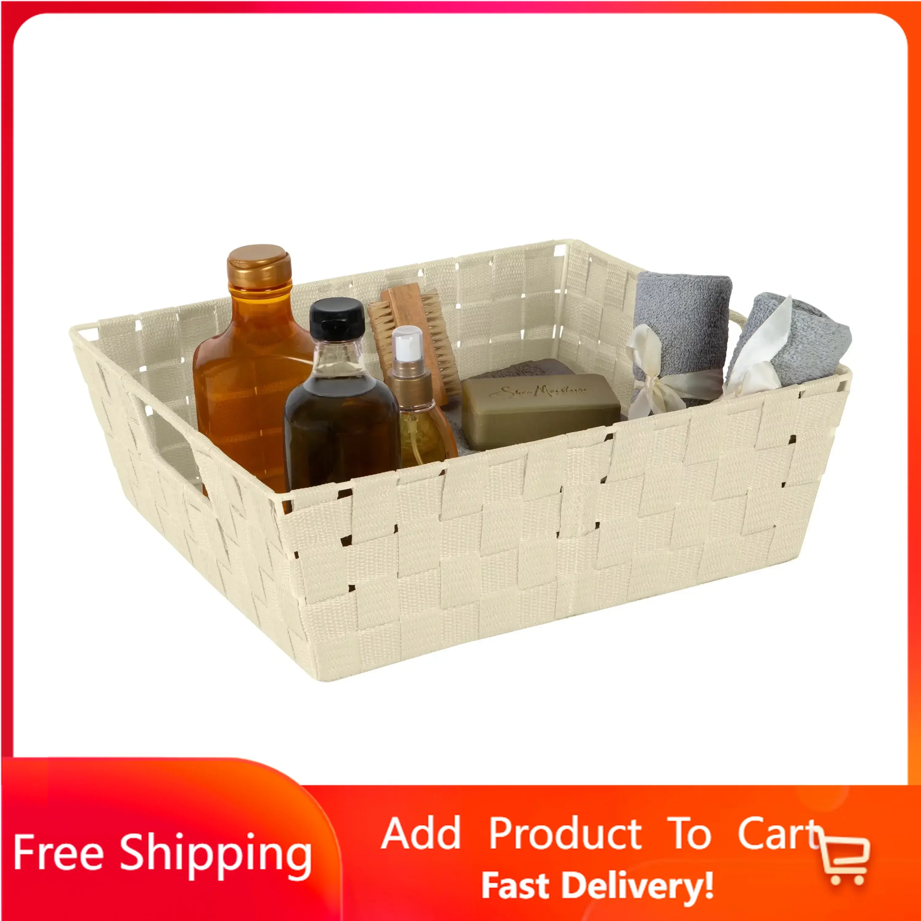 

Большая Нетканая корзина для хранения с 2 полками, корзина для хранения цвета слоновой кости, плетеная корзина, быстрая доставка