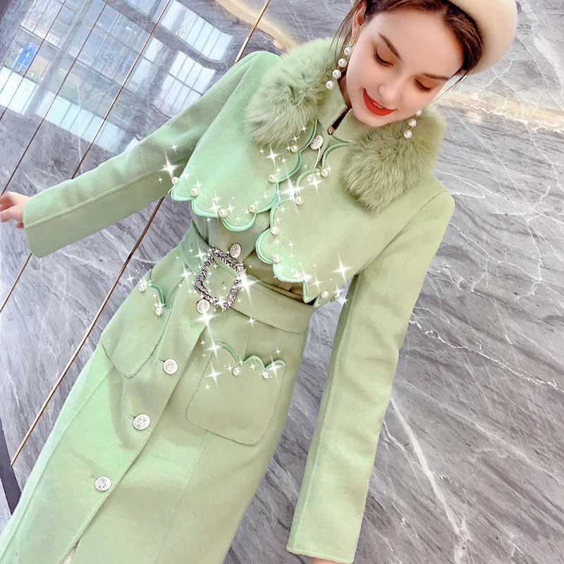 Шерстяное пальто с воротником Осень-зима 2022 новинка цвет авокадо зеленый