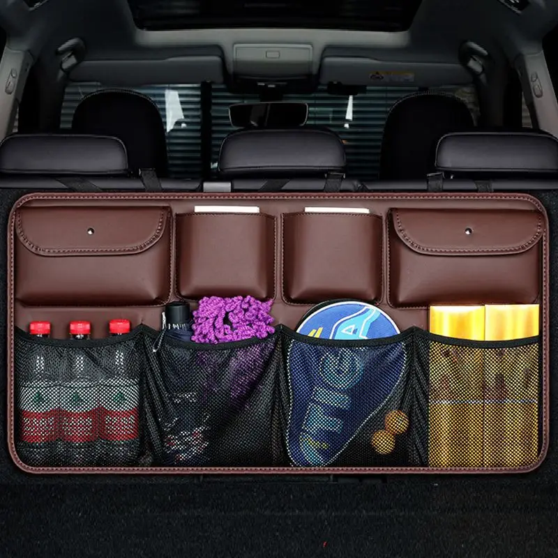 

Car Rear Seat Back Storage Bag PU Leather Auto Backseat Net in the Trunk Organizer Stowing Tidying Interior Accessories Supplies