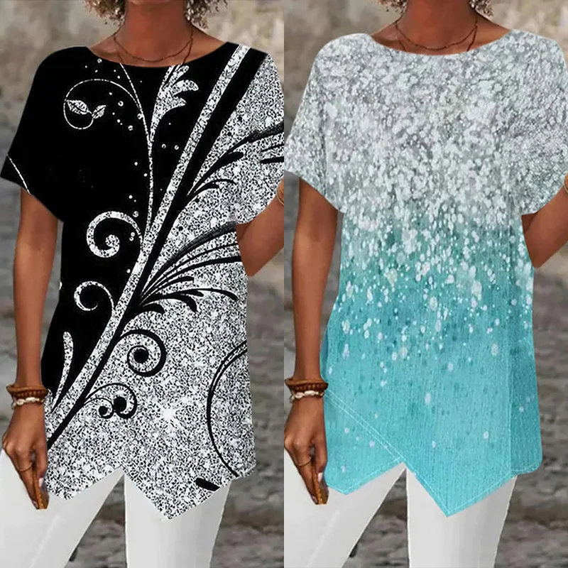 

Elegant And Sweet Style 9/4 Sleeve Loose T-shirt Women's Fashion 3d Printing Top Casual Irregular T-shirt Women's Clothing