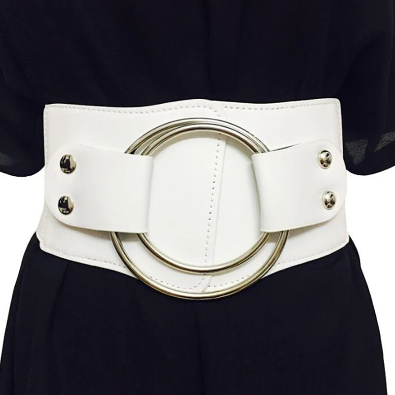Lady Retro Wide Waist Belts Stretchy Elastic Corset Waistband Hollow Metal Big O-ring Women's Belt For Dress Jacket NEW