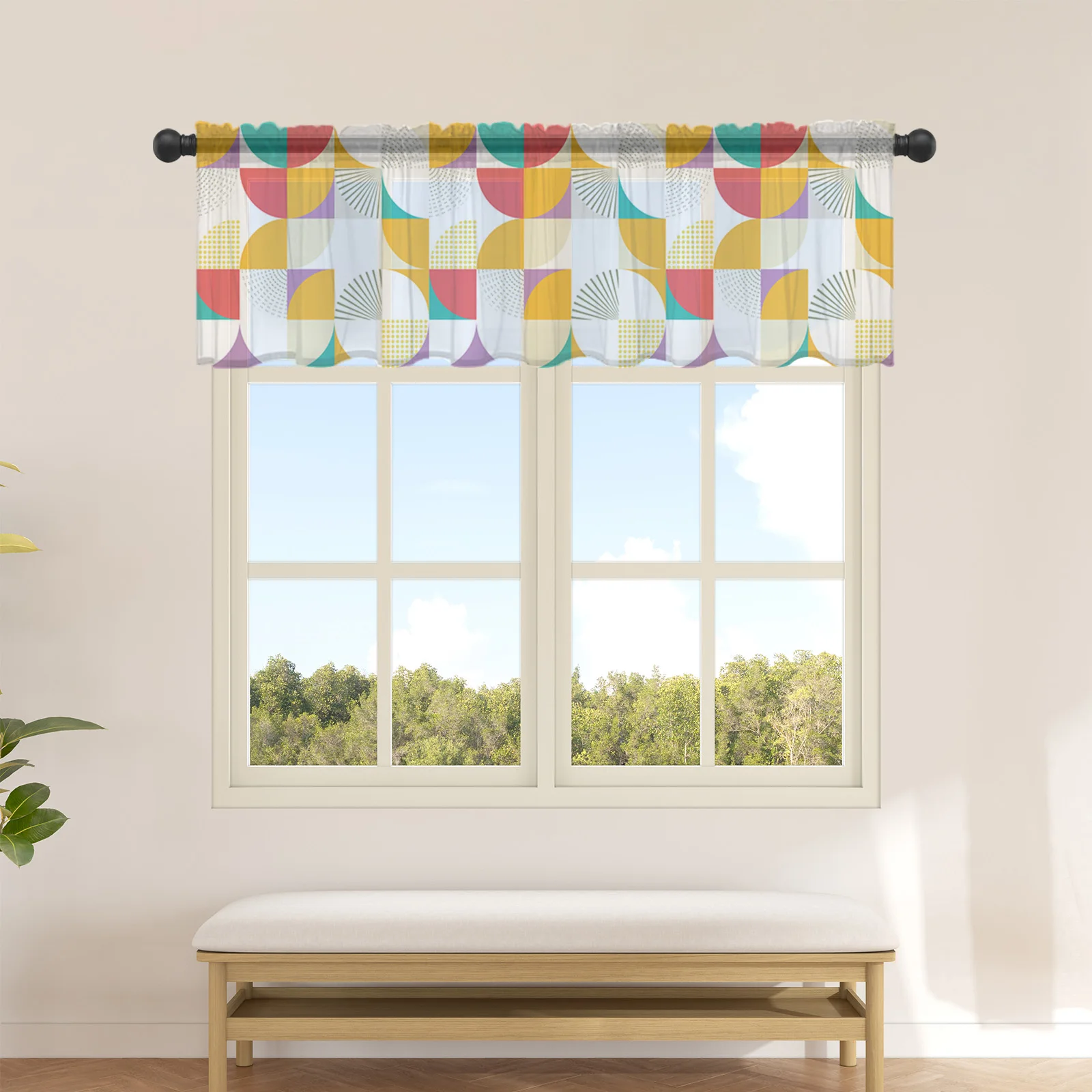 

Medieval Multicolored Geometry Short Tulle Curtain Half-Curtain for Kitchen Door Drape Cafe Small Window Sheer Curtains