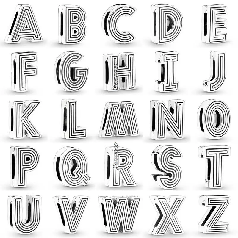 

Аутентичные Подвески, рефлексоры, 26 букв, зажим, стопор, бусины с замком, подходят для женского браслета Pandoraer, Diy ювелирные изделия