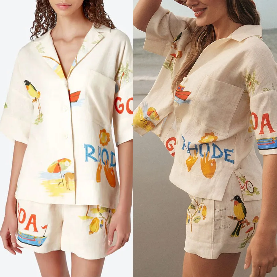 

2024 Spring and Summer New Holiday Over Bat Sleeve INS Casual Loose Pocket Two Piece Sets Womens Outifits