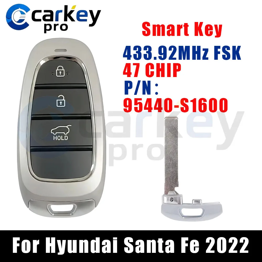 Фото Автомобильный ключ Carkeypro с 3 кнопками, 433 МГц, 95440-S1600, чип 47, для Hyundai Santa Fe 2022 года №1