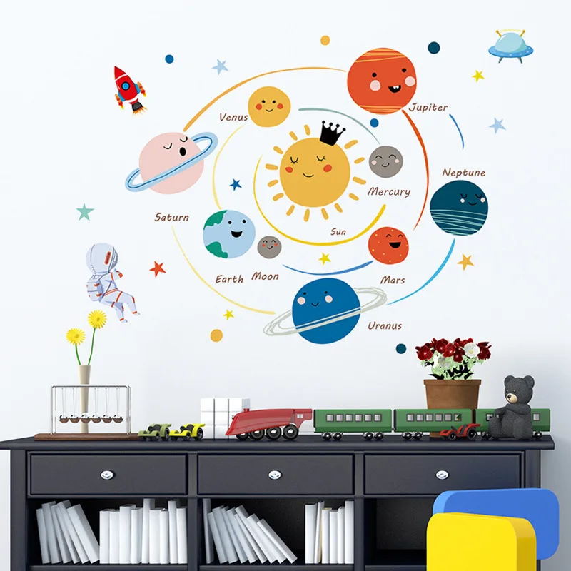 

Cartoon Universe Planet Wall Sticker Kids Rooms Study Room Bedroom Decorations Wallpaper Mural Home Art Decals Nursery Stickers