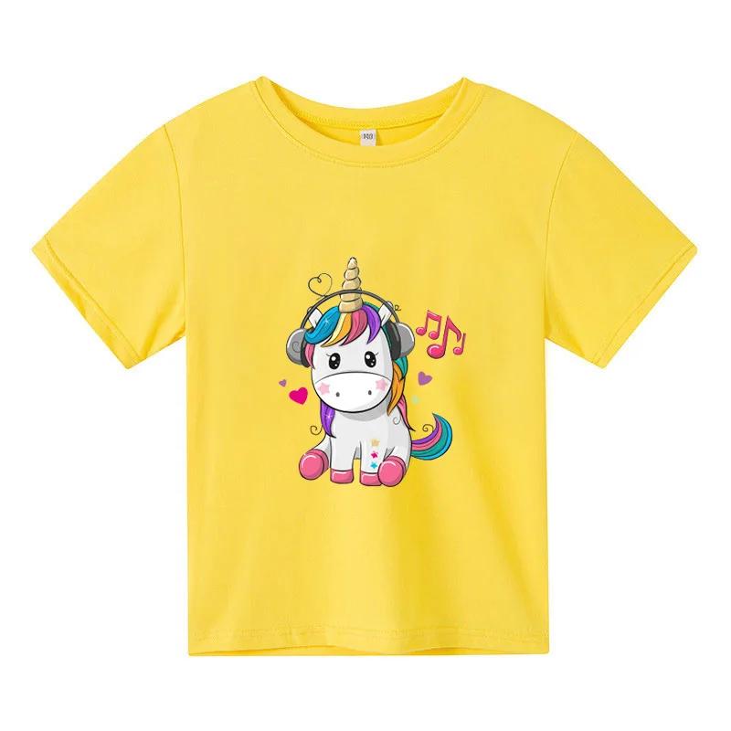 

Спортивная одежда с единорогом, детская одежда, Розовая Одежда для девочек и мальчиков, топ, повседневная Милая мультяшная футболка с корот...