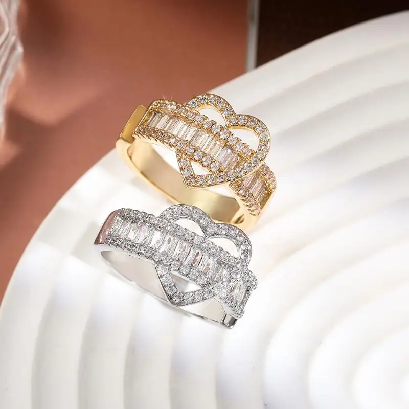 Модные Искрящиеся полые циркониевые кольца UILZ в форме сердца для женщин