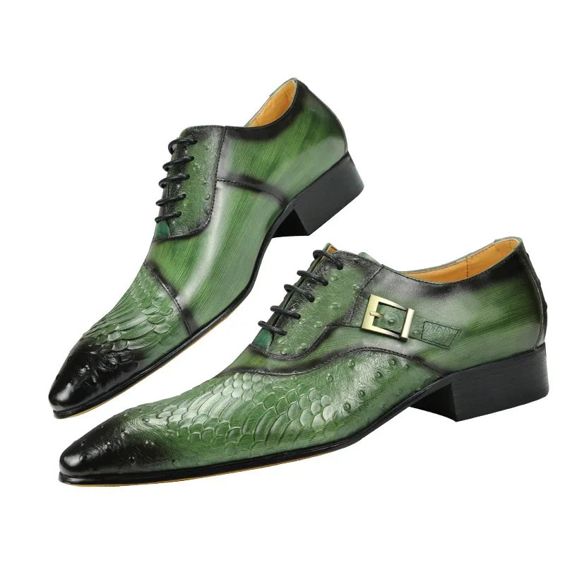 

Luxury Men Oxford Shoes Prints Classic Style Fashion DressDress Leather Shoes green Black Lace Up Pointed Toe Formal Shoes Men