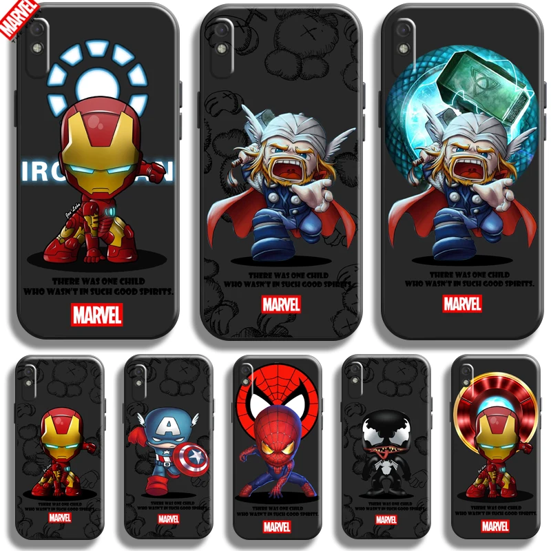 

Marvel Cartoon Iron Man Spiderman For Xiaomi Redmi 9A 9AT Phone Case Liquid Silicon Silicone Cover Coque Carcasa Soft