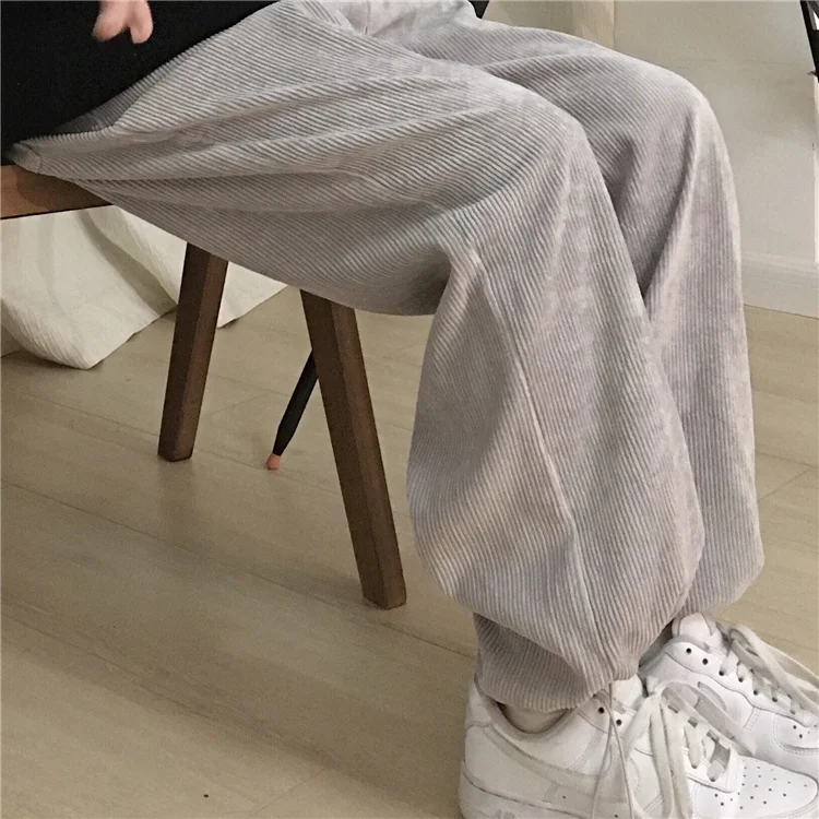 

Women Pants New Winter Harajuku Style Loose Thin Corduroy Legged Straight Pants Women Forest