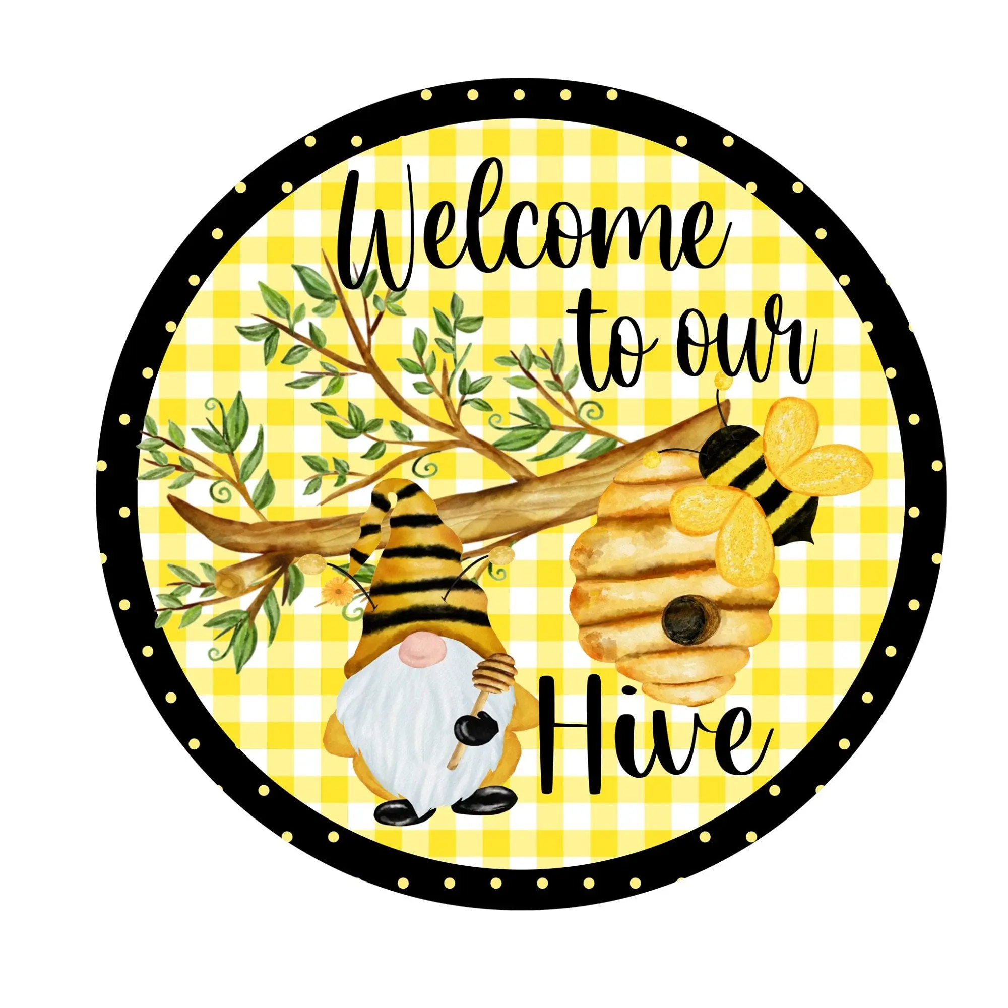 

Retro Round Sign Welcome to Our bee hive Rustic Wall Decor Metal Sign Novelty Funny Garage Bar Kitchen Rule Tin Signs 12 X12 IN