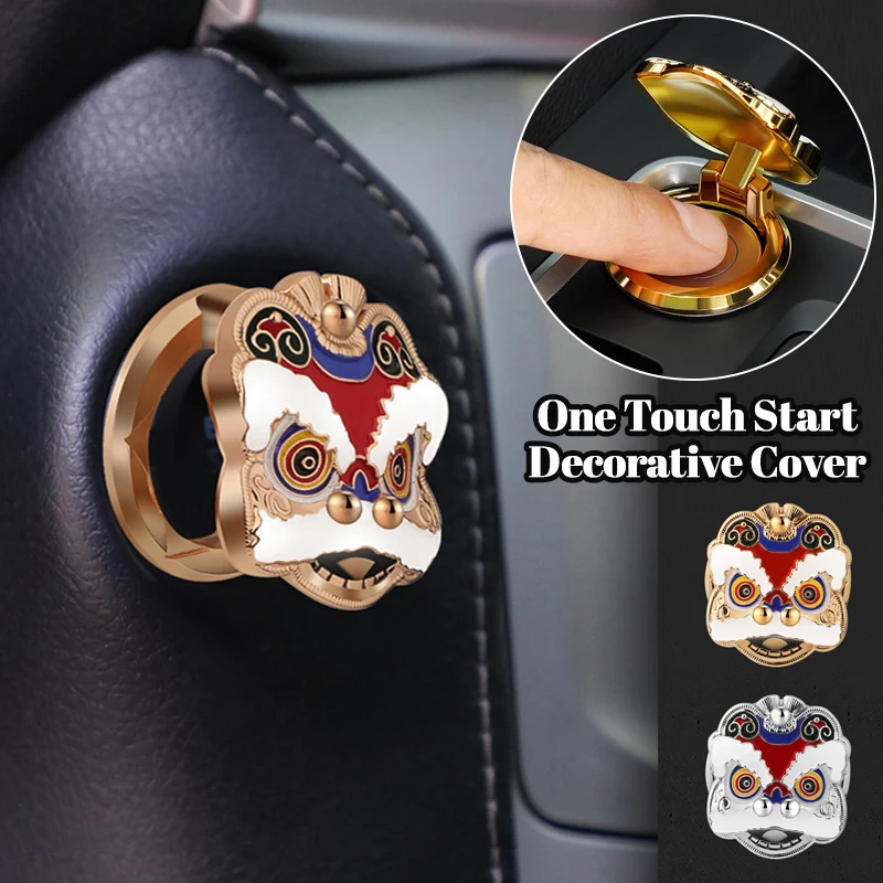 

Chinese Style Lucky Lion Car Interior One Touch Start Button Cover Engine Ignition Start Decor Sticker Car Accessories Universal