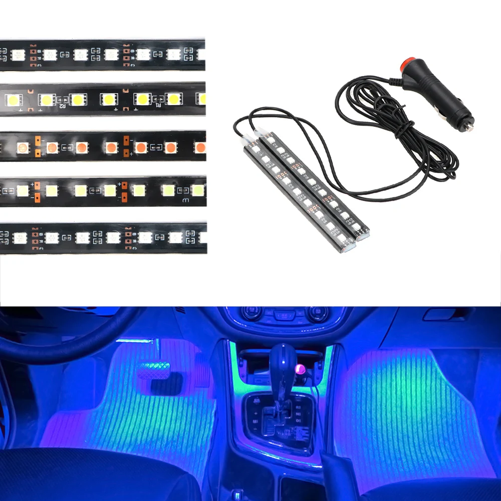 

Car-Styling Cigarette Lighter Adapter Interior Decorative Lamp 2pcs Car LED Dash Floor Foot Strip Light Auto Atmosphere Lamps