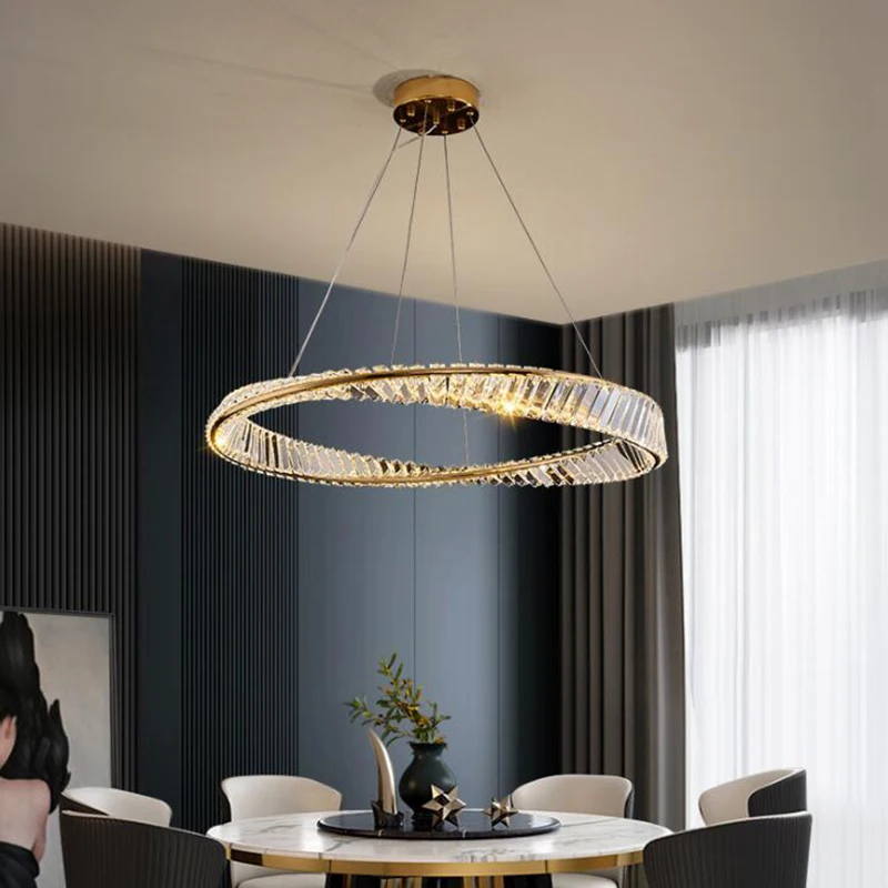 

Luxury Modern Crystal Led Chandelier Round Ring Chandelier Living Room Bedroom Decorative Light Fixtures for Villa Stairs
