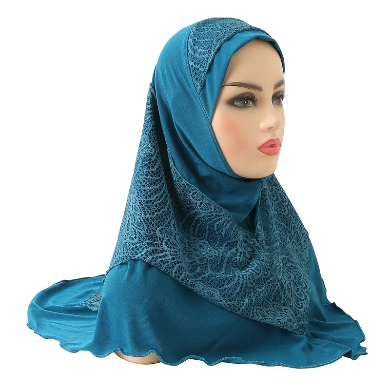 2023 New Arrivals Women Crystal Hemp Turban Hats Lace Splicing Muslim Head Wrap 70*60CM Fashion Scarves Hijab