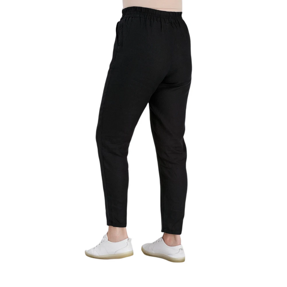 Fierte Women Large Size Pants rg1612 Linen High Elastic Waist Tight Bell-Bottomed Sports Wrist Length