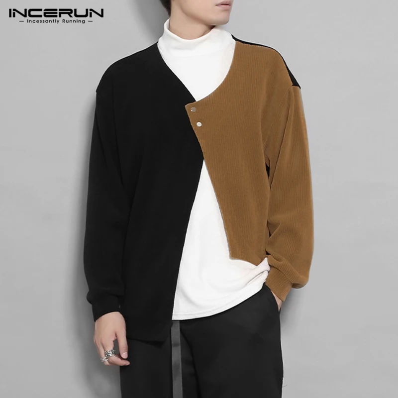

INCERUN 2022 Fashion Men Irregular T Shirt Patchwork Turtleneck Long Sleeve Tee Tops Personlaity Streetwear Casual Men Clothing