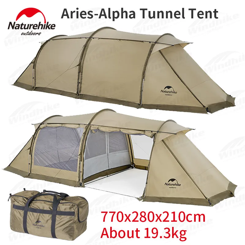 

Naturehike Aries-Alpha Outdoor Tunnel Tent PU2000mm 4-6 Persons Family Party Luxury Tent One Bedroom One Living Room 4 Seasons