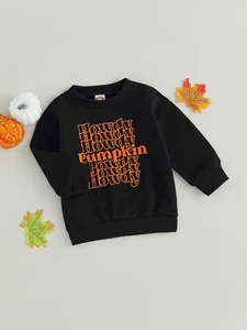 Cute Little Pumpkin 0-3 Years Toddler Baby Girl Halloween Sweatshirt Long Sleeve Cartoon Ghost Letter Print Pullover Loose Tops