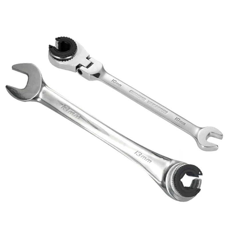 

Ratcheting Combination Wrench Flex-Head Hardened Chrome Vanadium Steel Open End Spanner Metric 10/13mm Durable