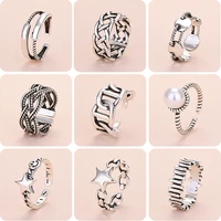punk rings retro silver color aesthetic adjustable opening ring for women men wedding luxury jewelry accessories finger gift