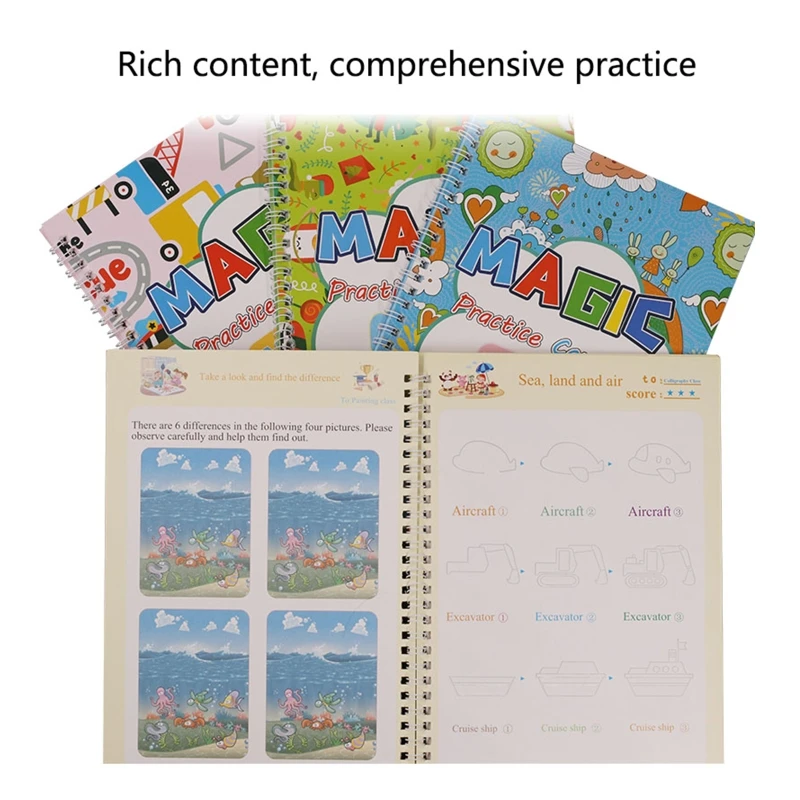 

4 Pcs Reusable Copybook Handwriting Practice Books for Calligraphy Learn Alphabet Number Painting Math for Preschool Kid