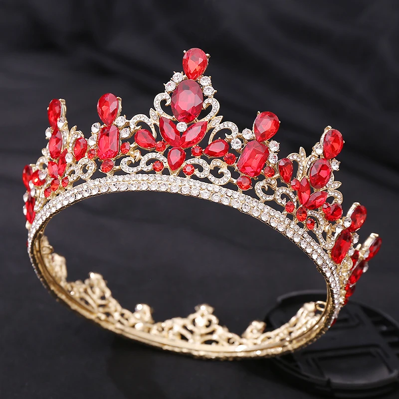 

Тиары и короны женские круглые красные, украшения для волос в Королевском Стиле, свадебный головной убор, аксессуар для выпускного вечера