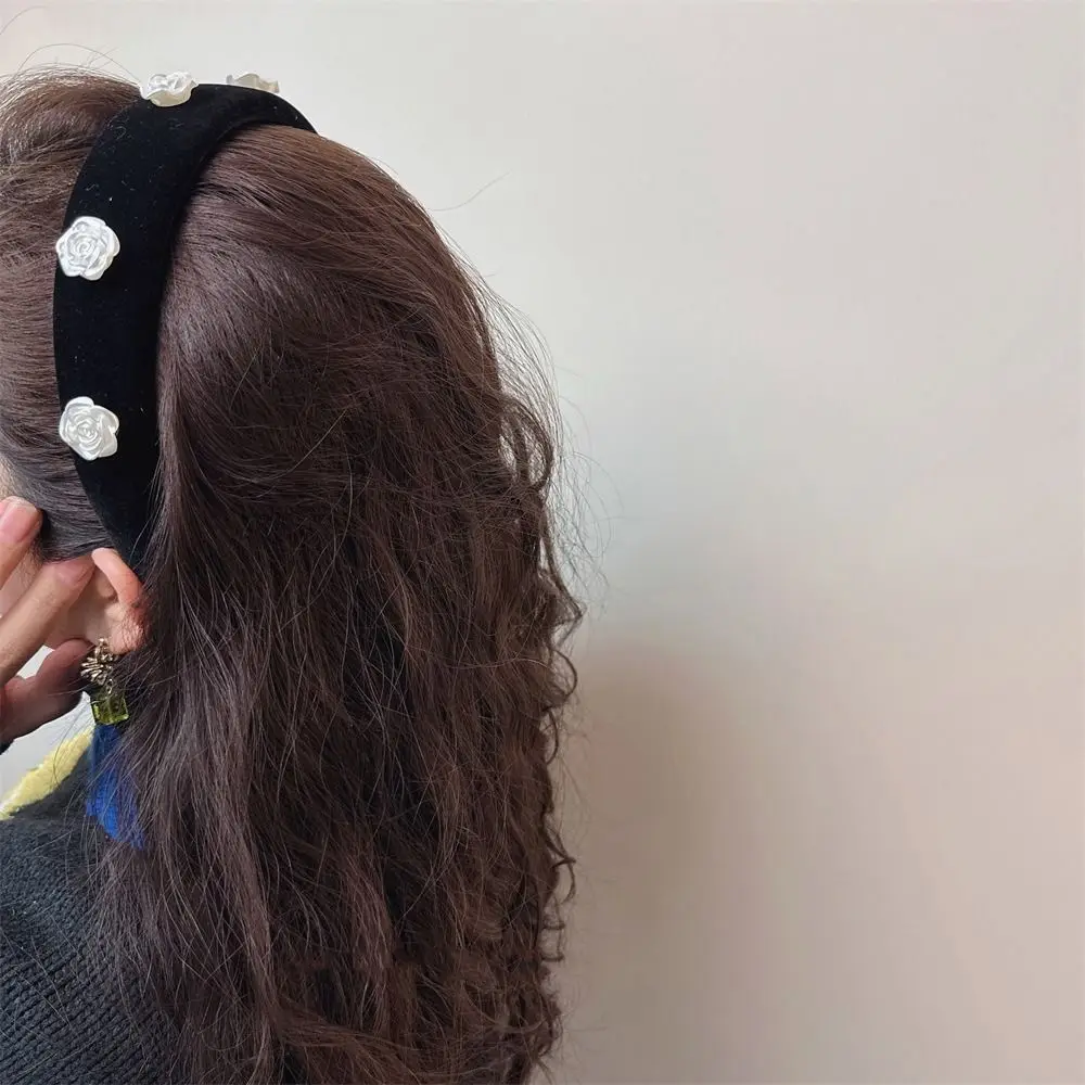 

Non-Slip Wash Face Headband Fashion Headdress Rose Flower Camellia Velvet Flower Headband Korean Hairbands Women Hair Hoops