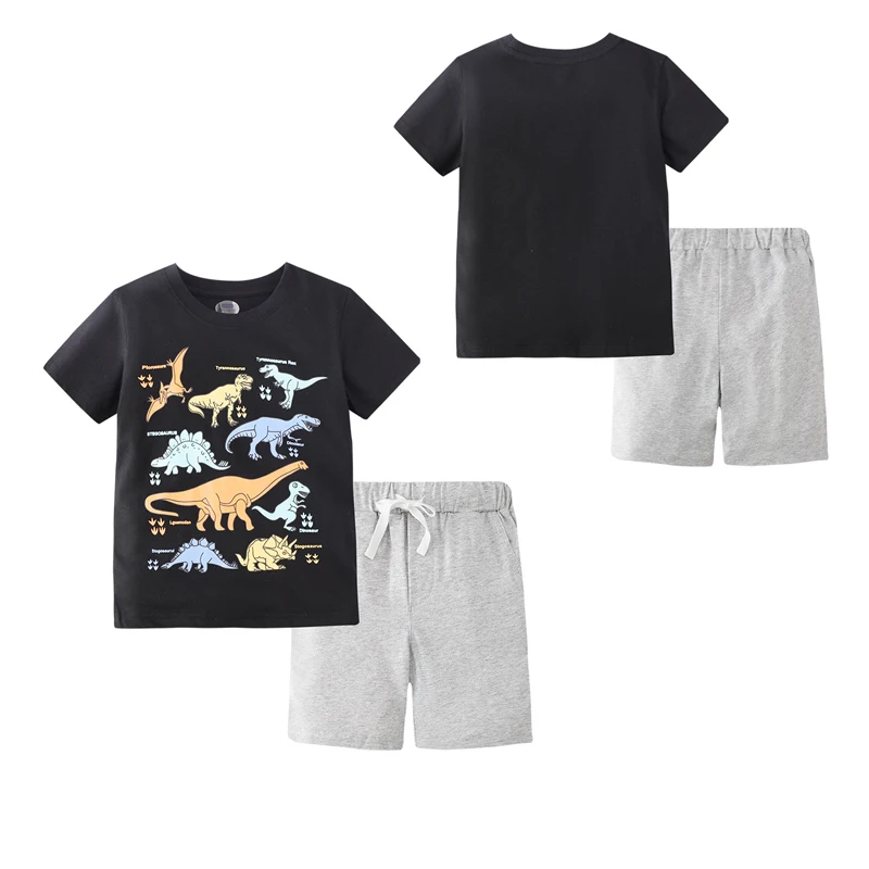 2022 New Boys Set Cartoon Summer Cotton Kids T-shirt& Shorts Clothing Outfits Children Suit Clothes Dinosaur Fashion 2-8Y