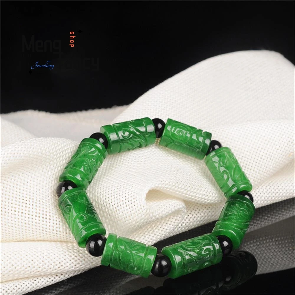 

Natural Dry Green Jadeite Fortunate Longevity Bracelet Charms Fashion Retro Men Women Couple Fine Jewelry Luxury Holiday Gifts