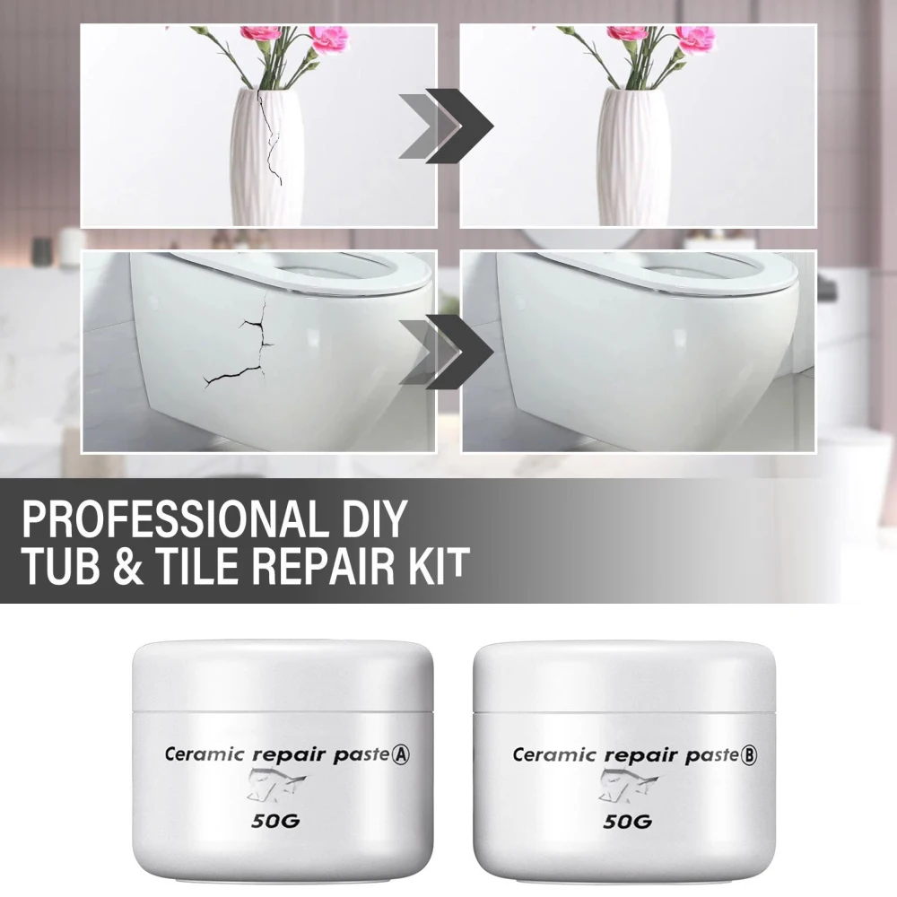 

2 Type A+B Ceramic Repair Paste Tub Tile Shower Wall Fiberglass Porcelain Repair Kit For Crack Chip Bathroom Tub Floor