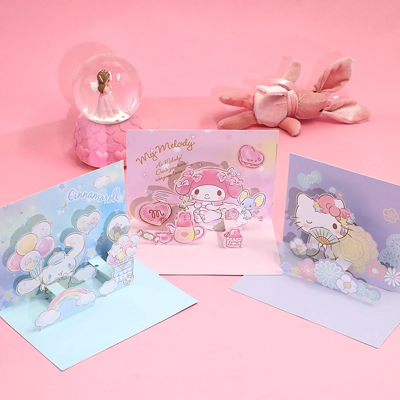 Kawaii My Melody Cinnamoroll Kuromi праздничная открытка на день рождения три-фотография аниме
