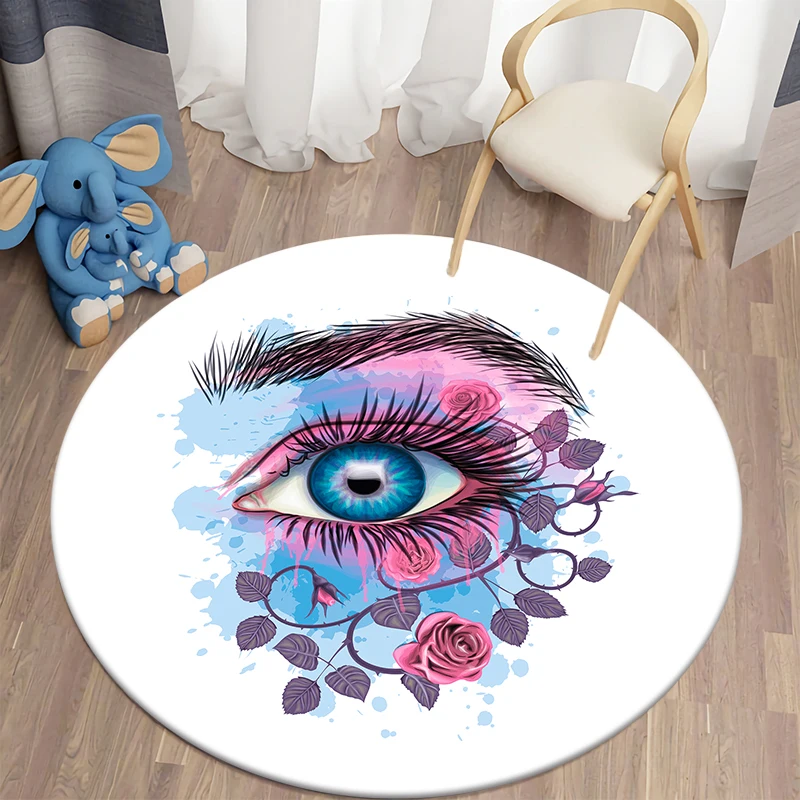 

Eyes Lips Kawaii HD Printed Round Carpet for Living Room Rugs Camping Picnic Mats Flannel Anti-Slip Rug Yoga Mat Stranger Things