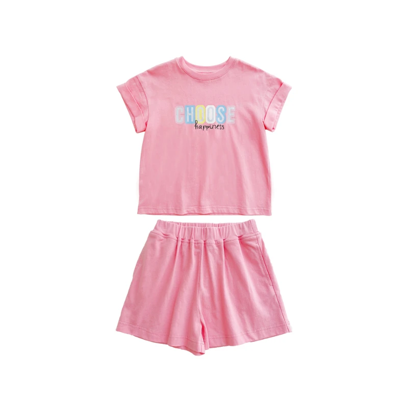 

22 Spring and Summer New Cotton Children's Casual Sports Suit Loose Sweat-absorbing Breathable T-shirt Shorts Two-piece Set