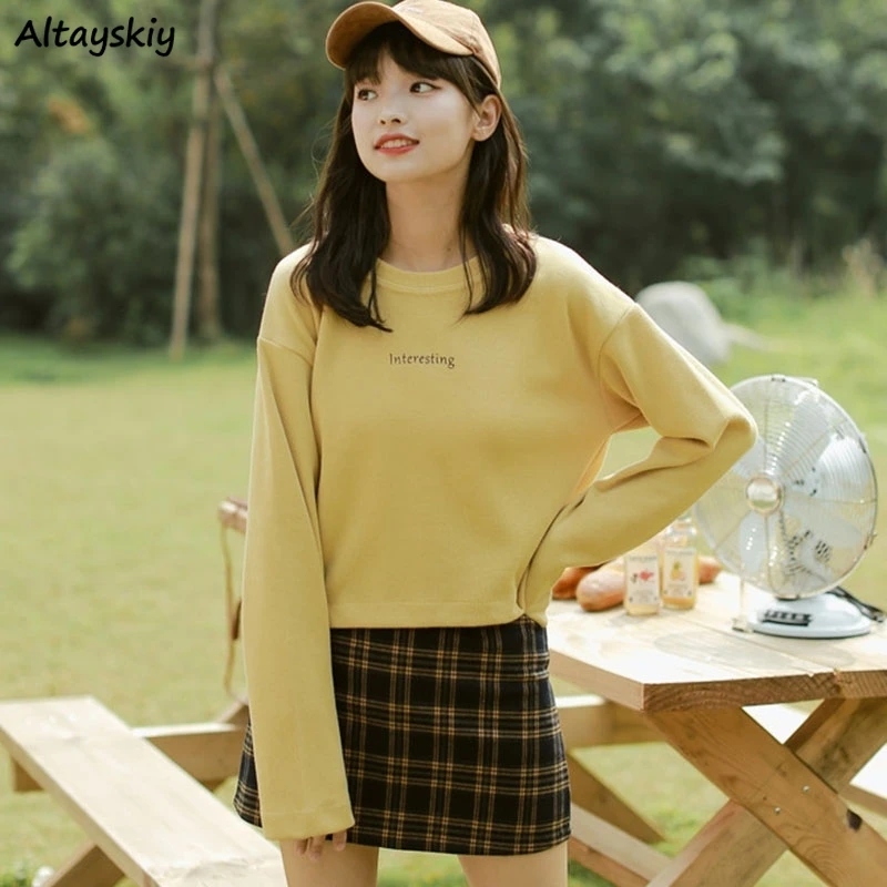 

Sweatshirts Women Crop Letter Loose Girlish Cool Streetwear Kawaii Chic Ulzzang Ins Basic All-match Prevalent Spring Hot Sale