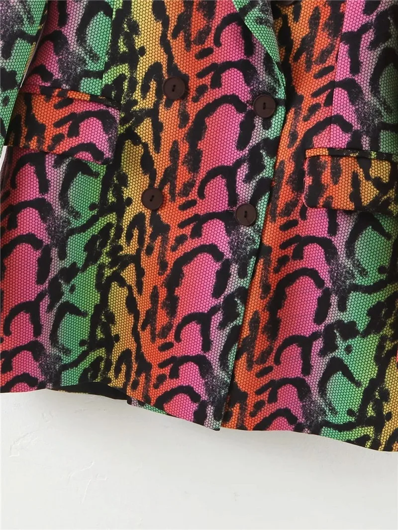 Women Hip Pop Gradient Snake Print Blazer Suit Street Indie Fashion Blazer Double Breasted Punk Streetwear Mid Length Coats Y2k