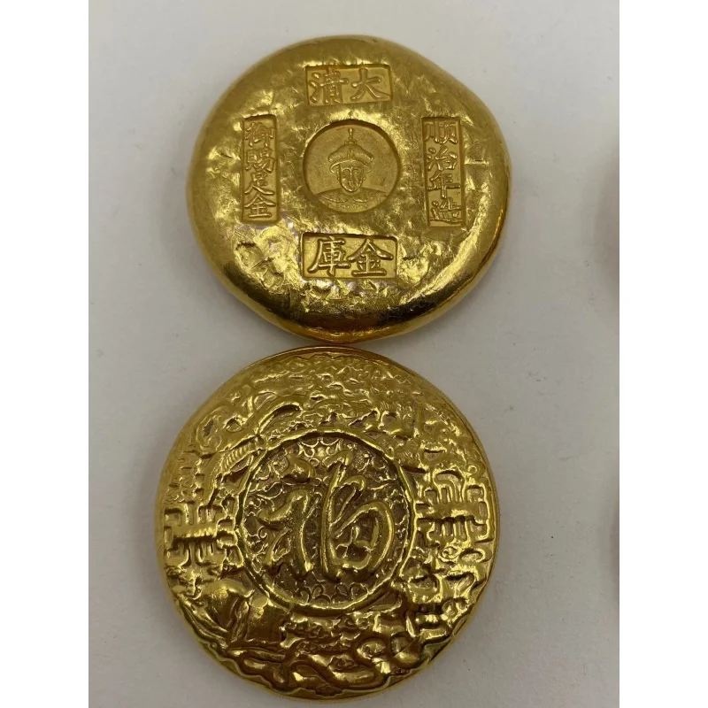 Старинное ремесло позолоченный Золотой торт из чистой меди Золотая бара