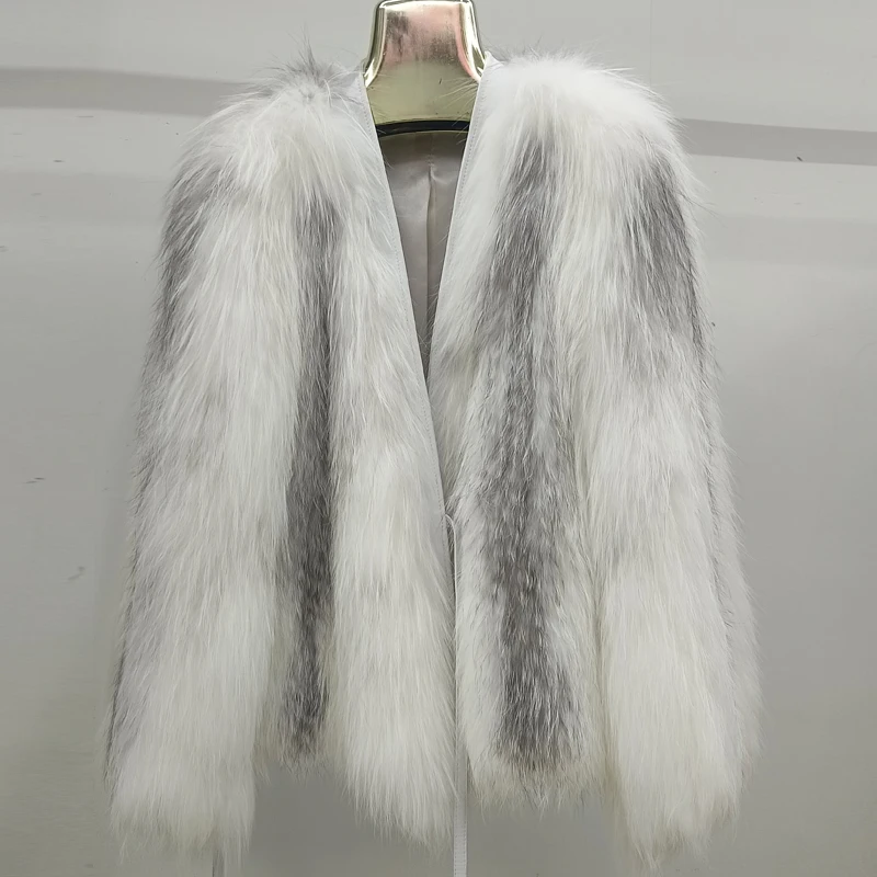 Fox Fur Women's Winter Coat  Autumn and Winter Casual Belt Slim Imported Fox Leather Fluffy and warm fox furJacket