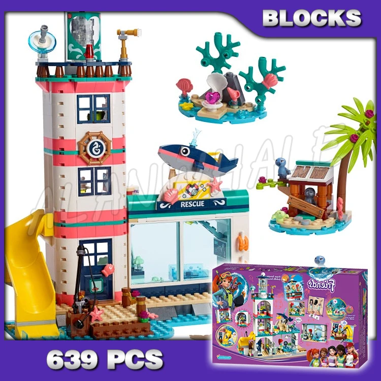 

639pcs Friends Lighthouse with Floodlight Rescue Center Water Scooter Lab 11372 Building Blocks Sets Compatible With Model