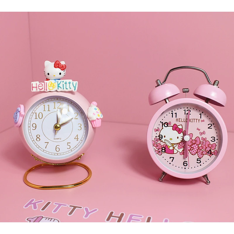 Розовый будильник HELLO KITTY часы с двойным колокольчиком милые настольные домашний