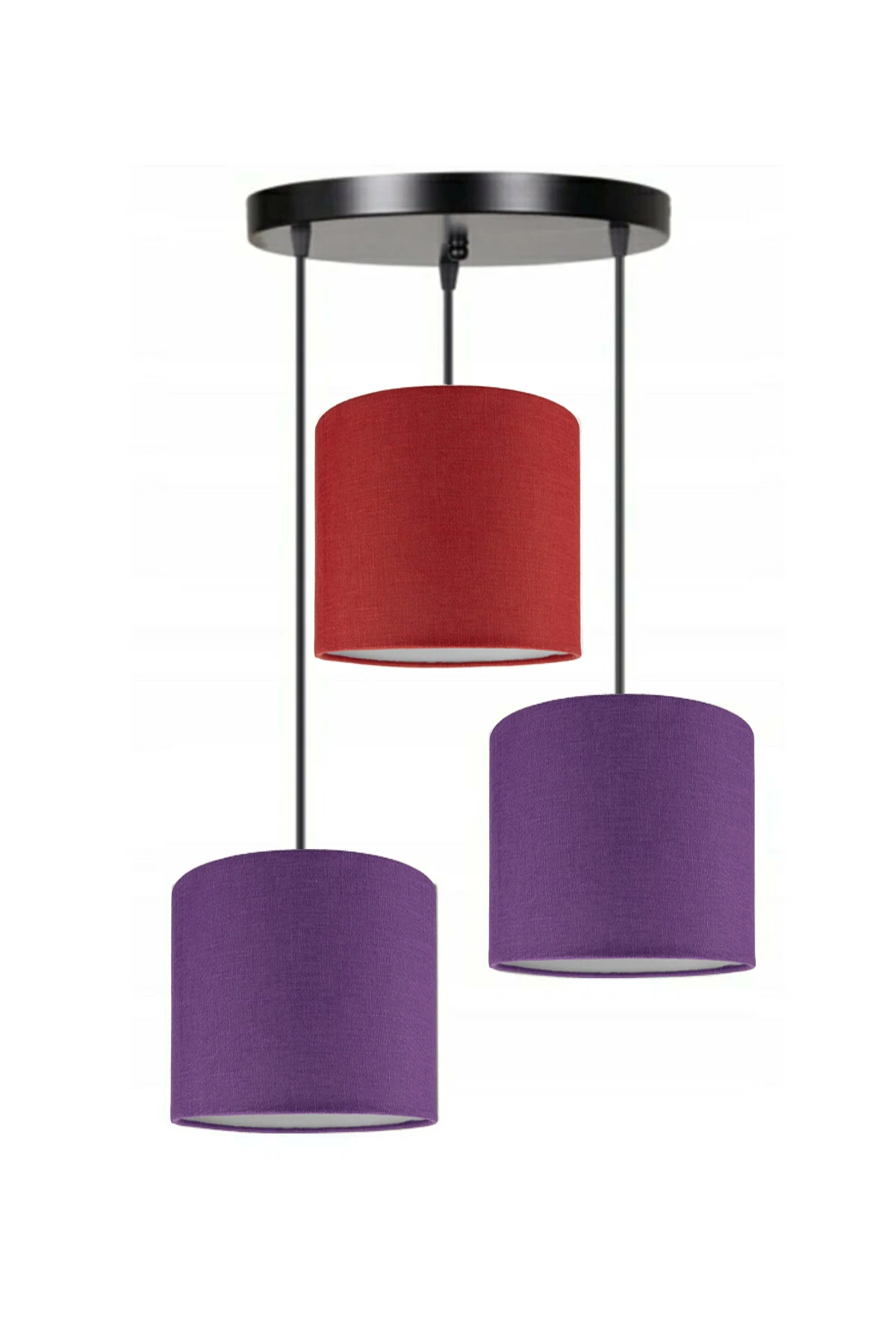 3 Heads 2 Purple 1 Red Cylinder Fabric Lampshade Pendant Lamp Chandelier Modern Decorative Design For Home Hotel Office Use